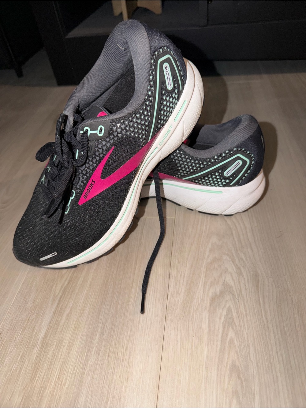Brooks Ghost Women's Black Running Shoes with Pink Accent